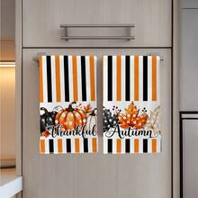 2PCS Kitchen Towels Autumn Striped Pumpkin Maple Leaf Black Orange Striped Print Pattern, Super Fine Fiber Material Soft Kitchen Towels Dish Cloths, Hand Towels, Tablecloths, Halloween Kitchen Decor, Kitchen Cleaning, Bathroom Cleaning, Holiday Party Decor, Kitchen Bathroom Supplies Home Essentials, Home Decor, Housewarming Gift - Orange - View 7
