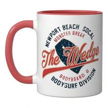 Bodyboard Bodysurf The Wedge Newport Beach SoCal Ceramic Mug - Red/White - View 7
