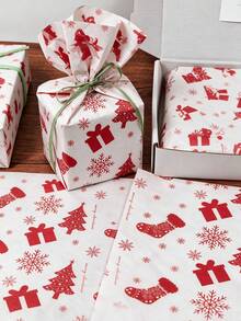 Papel de seda vintage festivo Feliz Navidad 14*20 pulgadas, envoltorio de regalo hecho a mano DIY de Año Nuevo de invierno con estampado lindo de hombre de jengibre, ideal para sala de estar interior, mesa, ramo, boda, cumpleaños & recuerdos de fiesta de vacaciones - Regalo rojo de Navidad - Ver 3