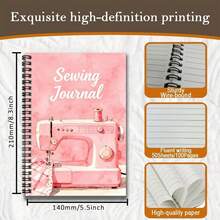 1本復古縫紉主題螺旋筆記本 | 大學橫線日記本，高品質紙張製成，便攜式，適合記錄、學習與創意寫作－學生與專業人士適用，橫線頁筆記本 - 多色 - 查看 2