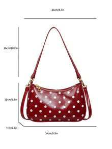 1 Solid Color Polka Dot Zipper Closure Women's Bag, Fashionable And Simple Multifunctional PU Material Women's Crossbody Bag - Red - View 8