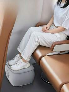 Portable Inflatable Footrest, Flocked Travel Foot Pillow, Airplane And High-Speed Train Foot Support, Office Foot Pad, Adjustable Long-Distance Travel Footrest, Suitable For Home, Office And Business Trips, Skin-Friendly Flocked Material - Grey - View 4