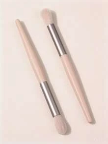 2PCS Highlight Brush Set,Cream Wooden Handle,Ultra Soft Fluffy Hair For Shimmer Highlight Application Glitter Pickup - Apricot - View 5