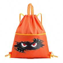 1pc Polyester Monster Eye & Claw Print Drawstring Backpack, Casual Sport Gym Bag ,Black Casual Sports Backpack With Yellow Drawstring,Lightweight Backpack For Gym & Travel - Multicolor - View 8