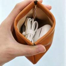 1 pieza Bolsa de almacenamiento portátil para viajes, organizador mini para cable de carga de datos y auriculares con cable - Marrón - Ver 3