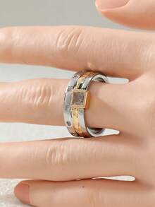 Gmzalx Women's Fashion Personalized Cubic Zirconia Decorated Ring, Versatile Textured Decorative Accessory Jewelry For Daily Commute - Two-color - View 7