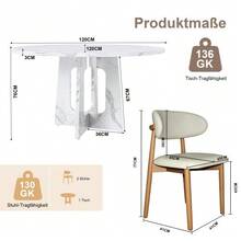 Modular Round Dining Table Set Consisting Of 1 Dining Table And 2 Dining Chairs, MDF Table With White Marble Effect, Dining Chairs With Oak Legs For Dining Room And Living Area - 白色 - 查看 6