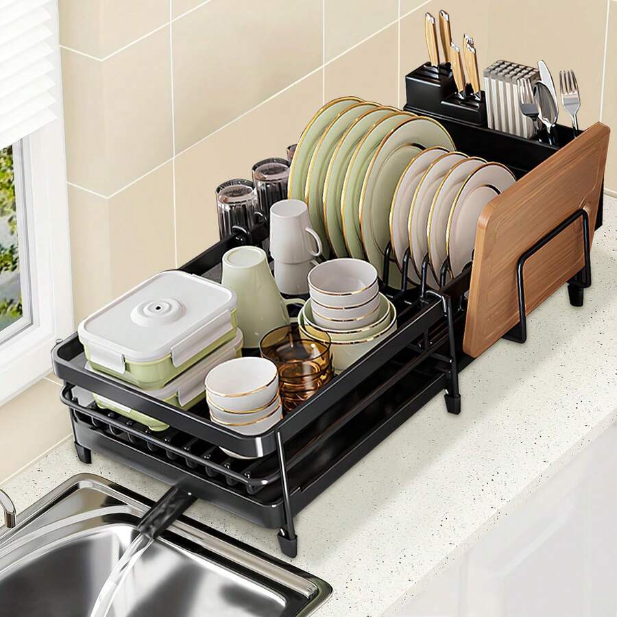Dish Drying Rack, Expandable Dish Drainer With Automatic Drainage System, Kitchen Sink Organizer For Cups, Utensils, And Cutting Boards - View 1