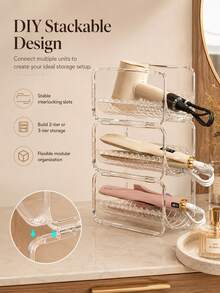 1/2/3pcs Curling Iron Storage Rack Hair Dryer Organizer Box Egg Roll Hair Comb Organizer Straight Hair Comb Storage Straight Hair Clip Storage Rack Vertical Stackable Desktop Transparent Acrylic Organizer - Multicolor - View 8