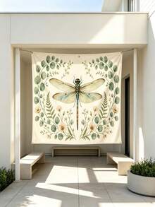 Printed Adventure Awning Side Wall, Spring Dragonfly Art Vintage Design, Windproof Sun Protection, Suitable For Beach Vacation, RV Travel And Camping, Portable High-Quality Fabric (Frame And Canopy Not Included), 2D Flat Diagram - Dragonfly - View 5
