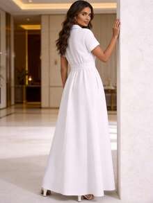 MODAMO REF AS1962 LONG DRESS WITH BELT AND ZIPPER - 白色 - 查看 2