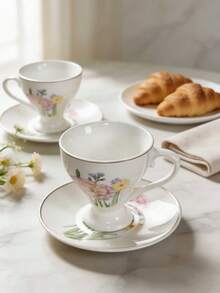 80ml Vintage Hand-Painted Carnation Floral Ceramic Espresso Cup & Saucer Set, French Country Style Mini Porcelain Cup, Suitable For Latte Cappuccino Afternoon Tea, Elegant Home Breakfast Decor Tableware, Coffee Lover Gift - Mini Espresso Cup and Saucer - View 7