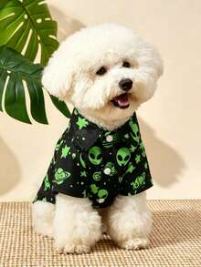 LUCKIE PAL 1pc Black Alien Spaceship Funny Print Casual Fashionable Summer Pet Shirt, Suitable For Cats And Dogs Indoor And Outdoor - Black - View 4