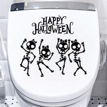 1pc Halloween Skeleton Dancing Horror Toilet Sticker, PVC Removable Halloween Ghost Decorative Wall Decal, Holiday Home Party Self-Adhesive Sticker - 33199-skeleton Dance - View 6