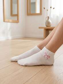 1/3/5/10 Pasang Kaos Kaki Wanita Motif Simpul Pita, Kaos Kaki Pendek Lembut dan Bernapas, Kaos Kaki Kasual Lucu untuk Semua Musim - Putih - View 21