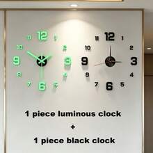 Reloj de pared DIY que brilla en la oscuridad, diseño creativo con superficie de espejo, pegatina decorativa de pared, reloj decorativo minimalista, reloj de pared silencioso, pegatina de pared creativa para sala de estar y dormitorio (el modelo que brilla en la oscuridad solo brilla en ambientes oscuros) - Multicolor - Ver 2