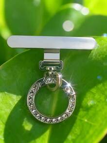 Klip Ponsel Logam Mewah Berkilau dengan Hiasan Berlian Imitasi, Cincin Jari Anti Jatuh dengan Lubang Tali, Aksesori Ponsel Universal Elegan untuk Semua Casing Ponsel - Perak - View 6
