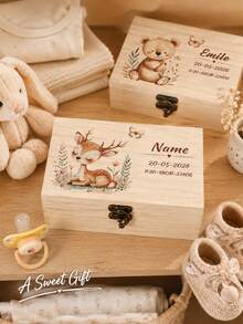 Custom Wooden Memory Box, Cute Animal Theme Keepsake Storage Box, Personalized Name Date Gift For Home Decor, Customized Birthday Anniversary Present, Customizable Name Christmas Holiday Keepsake For Family, Teachers' Day - Style a - View 4