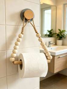 1pc/2pcs Beaded Wooden Stick Toilet Paper Holder, Wooden Bead Paper Towel Rack, Storage Shelf, Nordic Natural Wood Style Towel Rack, Homestay Decor - Multicolor - View 4