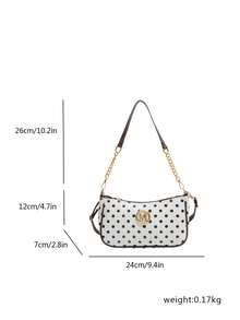 Tas Bahu Wanita Kulit PU Motif Polkadot dengan Tali Rantai dan Detail Logo, Gaya Kasual, Cocok untuk Penggunaan Sehari-hari - Putih - View 7