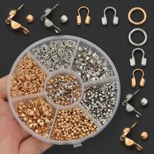 300pcs/600pcs/Box KC Golden+White K DIY Connector Parts Set Including Double-Ended End Caps, Positioning Beads, U-Shaped Clasps And Open Jump Rings, Suitable For DIY Chain End Connector Accessories, Handmade Beaded Jewelry Accessories, Wire Clamps, Bracelet Necklace Connector Parts, DIY Jewelry Making Materials - Snap Button & Positioning Bead & U-shaped Buckle & Jump Ring - View 6