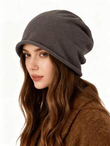 1pc Large Loose Knit Hat, Unisex, Minimalist Solid Color Ribbed Knit Beanie, Suitable For Casual Street Style, All Season Wear - A - View 3