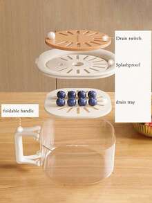 2-In-1 Double Layer Colander With Foldable Handle, Fruit Strainer Container, Multi-Functional Food Filter Basket, Refrigerator Fresh-Keeping Basket, Thickened Fruit Tray, Suitable For Kitchen, Refrigerator, Camping And Picnic - Multicolor - View 7