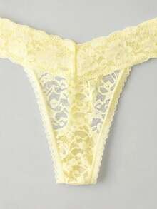 Custom Rhinestone Letter Red Lace Panties, Sexy Heart T-Back Lingerie, Bridal Honeymoon Anniversary Gift For Wife And Girlfriend - Yellow - View 2