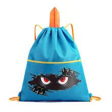 1pc Polyester Monster Eye & Claw Print Drawstring Backpack, Casual Sport Gym Bag ,Black Casual Sports Backpack With Yellow Drawstring,Lightweight Backpack For Gym & Travel - Multicolor - View 4