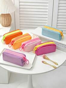 1pc Macaron Transparent PVC Pencil Case, Waterproof Candy Color Portable Zipper Stationery Bag, Clear Pencil Pouch, Suitable For Girls Students Exam Daily Stationery Carrying - Multicolor - View 2