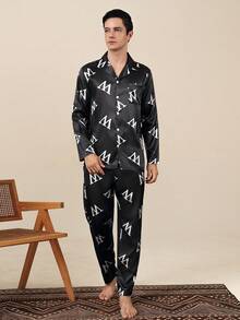 Spring/Autumn Men's Cardigan Faux Silk Pajama Set, High-End Long Sleeve Long Pants Comfortable Loungewear - Multicolor - View 4