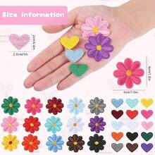 10/20/50pcs Mixed Color Embroidered Iron-On Patches, Multi-Color Floral & Heart Fabric Appliques, Washable Sew-On Patches For Clothing Repair, Backpack, Hat DIY Crafts - Multicolor - View 6