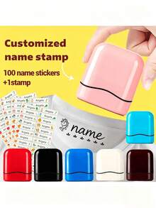 Custom Name Stamp For Clothes, Personalized Clothing Stamp Waterproof, Personalized Signature Stamp With Cute Icons & Name Label Combo, Cartoon Stamp - Pink - View 2