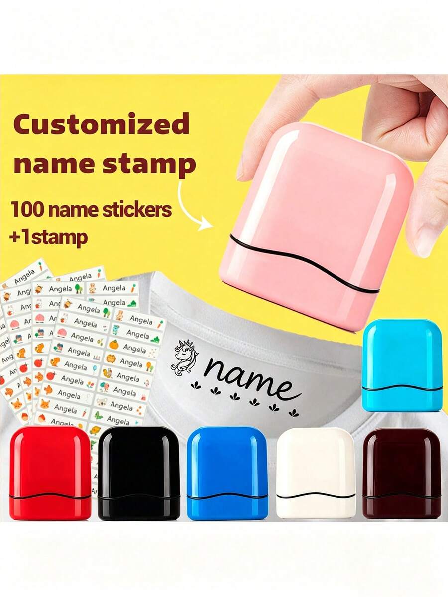 Custom Name Stamp For Clothes, Personalized Clothing Stamp Waterproof, Personalized Signature Stamp With Cute Icons & Name Label Combo, Cartoon Stamp