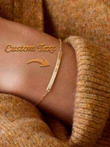 This Exquisite And Simple Narrow Bracelet Can Be Customized With Your Initials, Roman Numerals, Or The Date. Made Of Gold, It Makes A Perfect Gift. - Multicolor - View 1