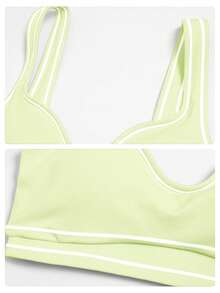 MFVIM Women's Sports Suit, Two-Piece Set With Color-Blocked Lines, Sports Bra And Flared Pants, High-Waisted, High-Elasticity, Quick-Drying Yoga Set - Olive Green - View 11