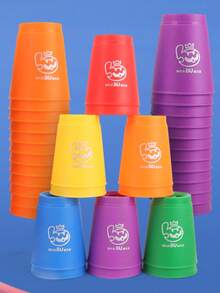 1 Set Large Size Stacking Cups Game (Includes Cards, 12 Cups, 1 Bell), Tabletop Game, Party Game, Color Sorting Cognitive Training Stacking Cups, Made Of Durable Material. Portable And Easy To Use, Play Anytime Anywhere. Develops Fast Thinking And Reaction Skills. - Multicolor - View 7