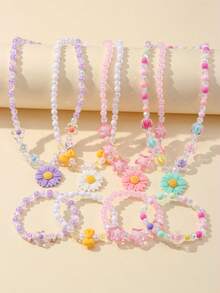 8pcs/Set Daisy Flower Charm Colorful Beaded Necklace & Bracelet Set, Suitable For Girls Daily Wear, Party, Birthday Gift, Random Color - Multicolor - View 2