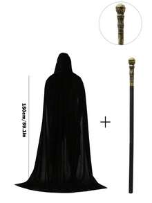 1pc Unisex Party Performance Hooded Cape, Velvet Fabric, Suitable For Various Festivals, Halloween Cosplay Costumes, Demon, Vampire, Dress Up, Holiday Costume Props - Multicolor - View 1