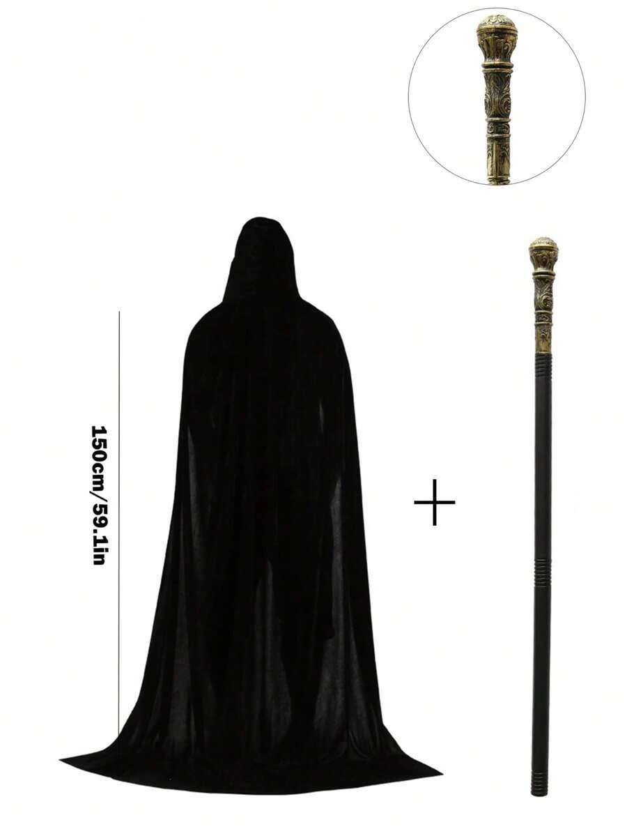 1pc Unisex Party Performance Hooded Cape, Velvet Fabric, Suitable For Various Festivals, Halloween Cosplay Costumes, Demon, Vampire, Dress Up, Holiday Costume Props - Multicolor - View 1