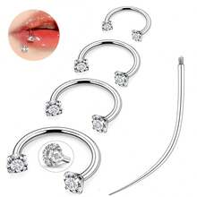 5Pcs/Set Horseshoe Nose Ring Stainlessl Steel Double Gem Stud Nose Ring 16g Lip Rings Cubic Zirconia Piercing Jewelry For Women Men 6/8/10/12mm - Multicolor - View 10