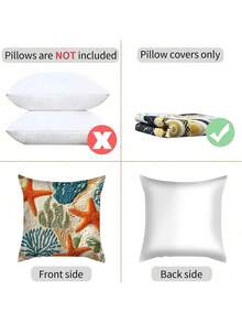 shangxia 1pc 2D Coastal Themed Starfish Decorative Pillow Cover - 18" X 18", Soft Polyester Fabric, Washable Zipper Design, Vibrant Ocean Pattern, Suitable For Living Room, Bedroom, Office Decor (Pillow Insert Not Included), Beach Theme Decor - Multicolor - View 4