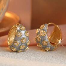 DIYCCPC Vintage Elegant Enamel Flower Earrings With Synthetic Zirconia Decor, Suitable For Women's Daily Wear, Dates And Parties, Multi-Functional - Two-color - View 6
