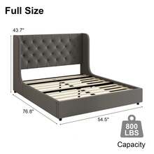 Modern Velvet Upholstered Bed Frame With Curved Wingback Design, Wooden Platform Bed Frame For Bedroom, Full Bed Frame/ Queen Bed Frame/ King Bed Frame/ Full Size Bed Frame/ Queen Size Bed Frame/ King Size Bed Frame,Pink/ White/ Grey - 深灰色 - 查看 6