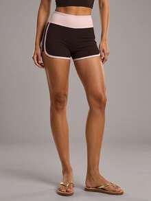 Soyun New Women's Outdoor Striped High Waist Shorts, Color Block Design, Butt-Lifting Effect Sports Summer - Brown - View 8
