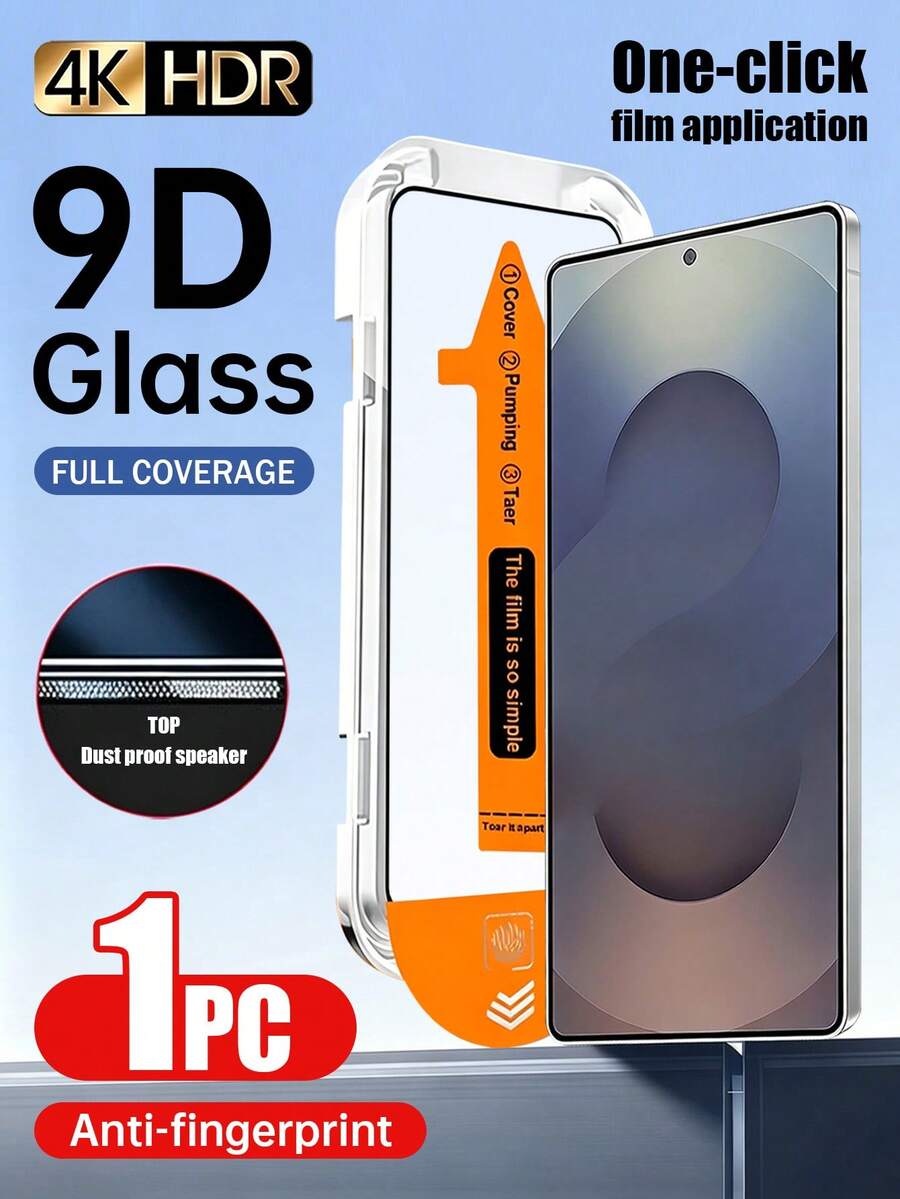 1pc High Definition Tempered Glass Screen Protector With Auto Dust Removal Function, Compatible With Samsung Galaxy S25 6.2 Inch, Full Coverage High Definition Tempered Glass Film, Bubble-Free Installation, 9H Hardness, Ultrasonic Fingerprint Unlock, Includes Installation Kit, Compatible With Phone Case - Clear - View 1