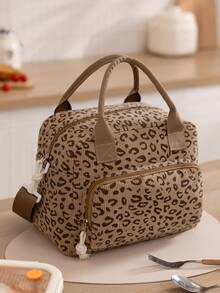 1pc Portable Cherry Pattern Corduroy Insulated Lunch Bag / Large Capacity Insulated Lunch Bag (With Adjustable Shoulder Strap) Waterproof Cold/Heat Retention Bento Bag, Suitable For Work, School, Picnic And Outdoor Camping Back To School Use - Multicolor - View 8
