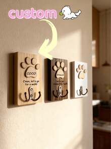 Personalized Dog Leash Holder Wall Mount, Paw Print Wooden Key Hook Organizer, Custom Pet Name Hanging Rack For Entryway Home Decor,Dog Mom Gift - Multicolor - View 2
