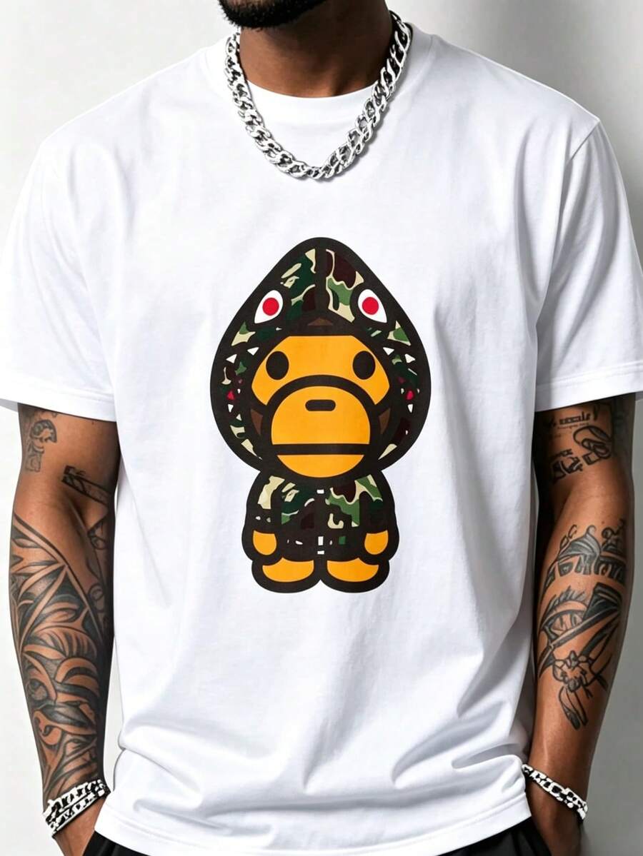 Camiseta Casual de Verano para Hombre - Camiseta con Estampado de Tiburón - Estilo Americano Simple - Camiseta Casual de Algodón con Cuello Redondo - estilo2 - Ver 1