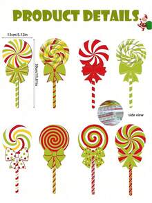 8pcs Large Red & Green Lollipop Christmas Tree Decorations, Double-Sided Lollipop Christmas Tree Picks, Suitable For Green Christmas Decor - A - View 5